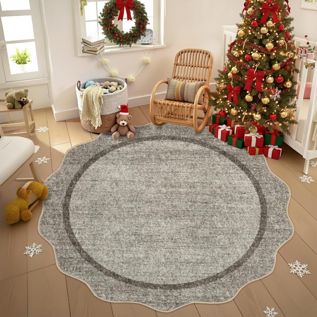 LocalStock Scalloped Washable Kitchen Runner Rug 2x8, Beige Runners for Hallway, Non Slip Boho Soft Bathroom Throw Mat Bordered Carpet Runner for Laundry Entryway Bedroom 2 ft x8 ft Beige - Image 36