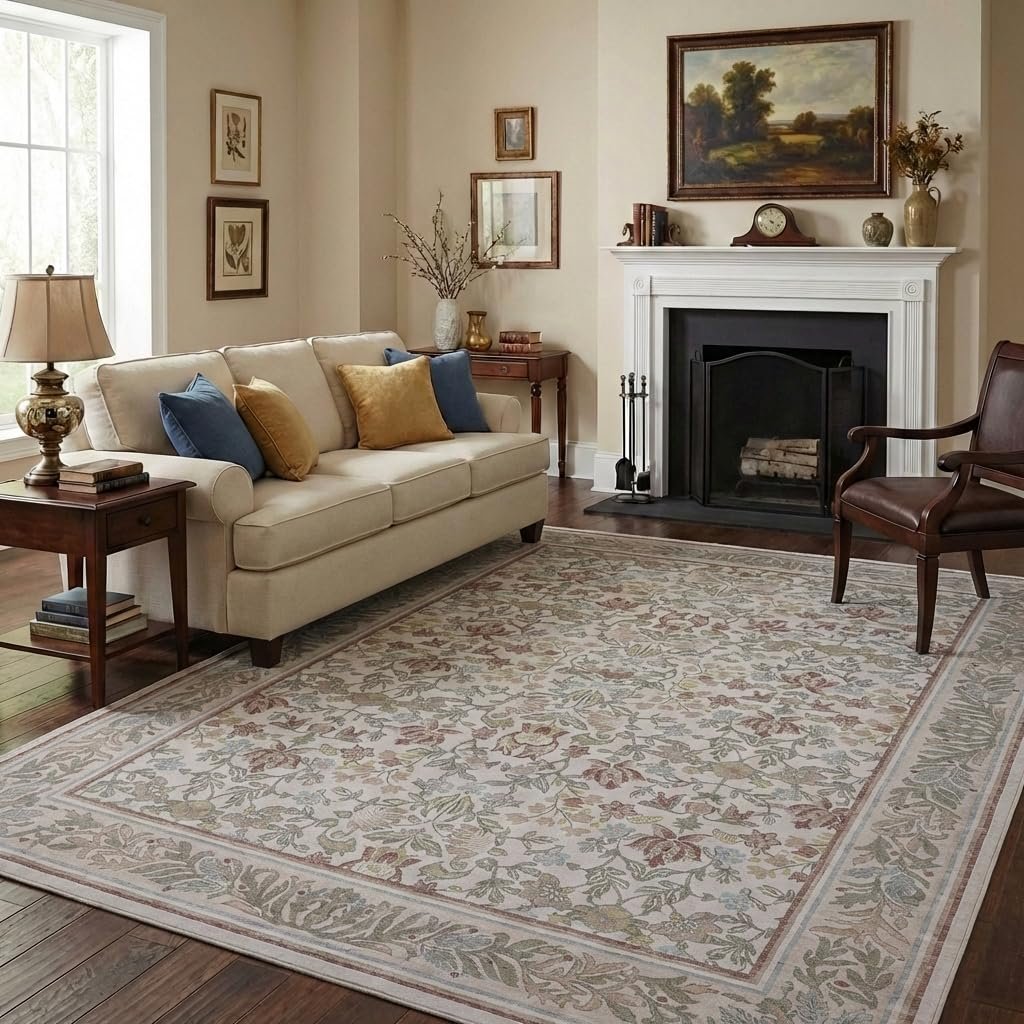 LocalStock 5x7 Washable Area Rugs for Living Room, Boho Vintage Rug Non Slip Low Pile Stain Resistance Indoor Soft Large Throw Carpet for Bedroom Dining Room Office Green Black - Image 27