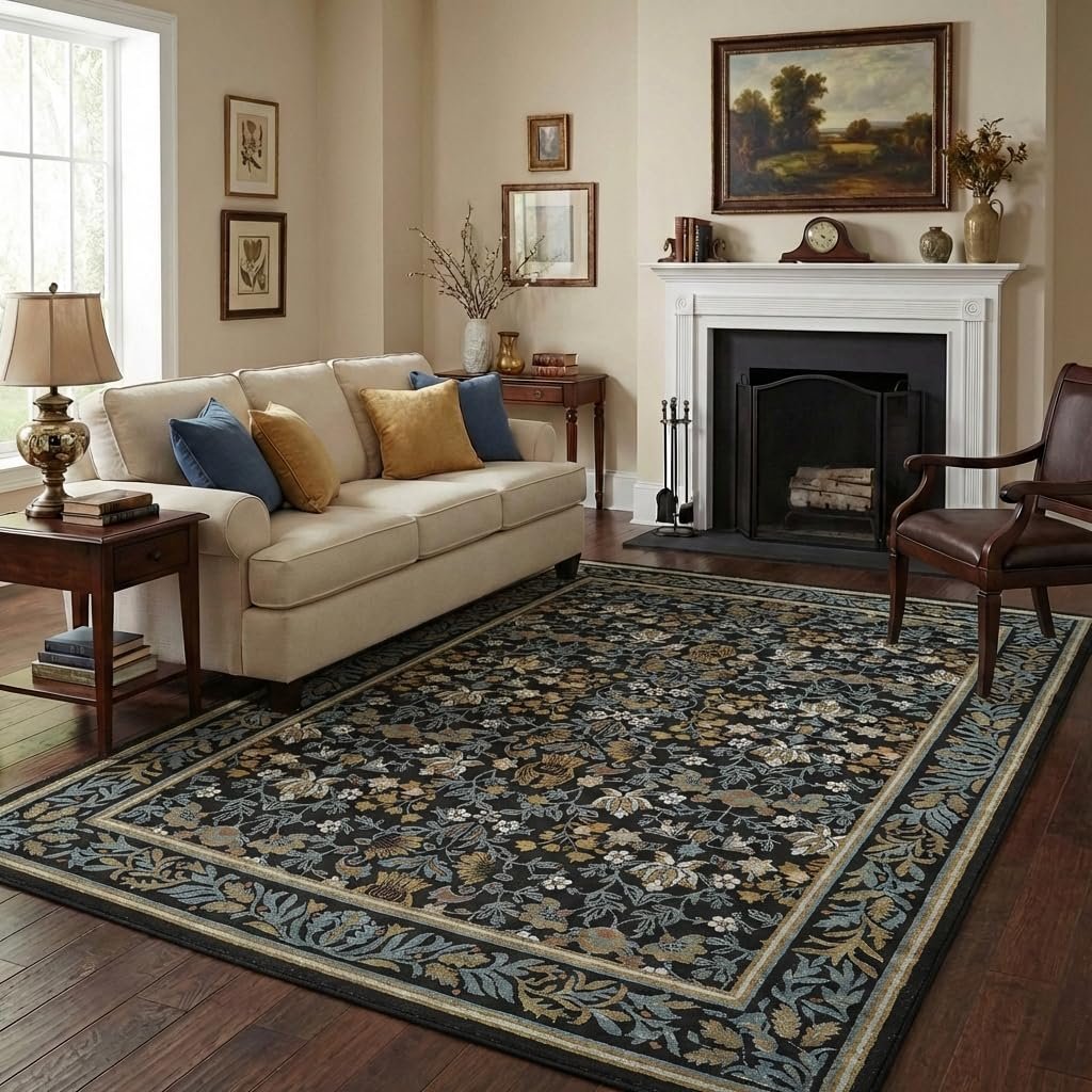 LocalStock 5x7 Washable Area Rugs for Living Room, Boho Vintage Rug Non Slip Low Pile Stain Resistance Indoor Soft Large Throw Carpet for Bedroom Dining Room Office Green Black - Image 26