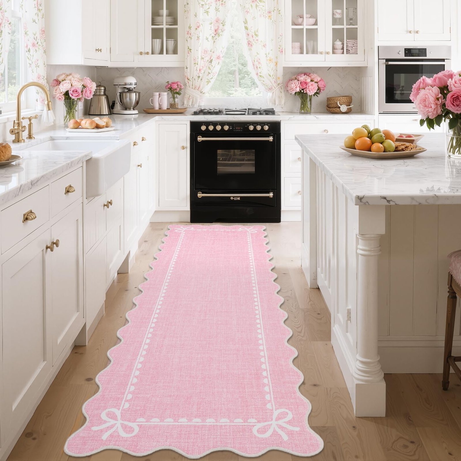 LocalStock Scalloped Bow Rug for Living Room, Solid Pink Rug for Dorm, Washable Rugs 5x7 Soft Low Pile Non Slip Scalloped Rugs for Nursery College Bedroom Decor Kids Room Playroom - Image 79