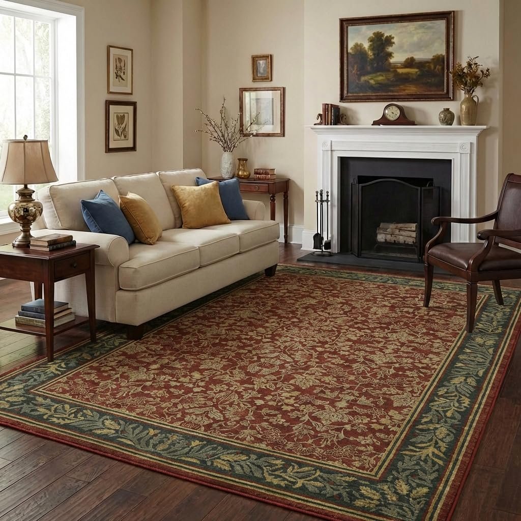 LocalStock 5x7 Washable Area Rugs for Living Room, Boho Vintage Rug Non Slip Low Pile Stain Resistance Indoor Soft Large Throw Carpet for Bedroom Dining Room Office Green Black - Image 28