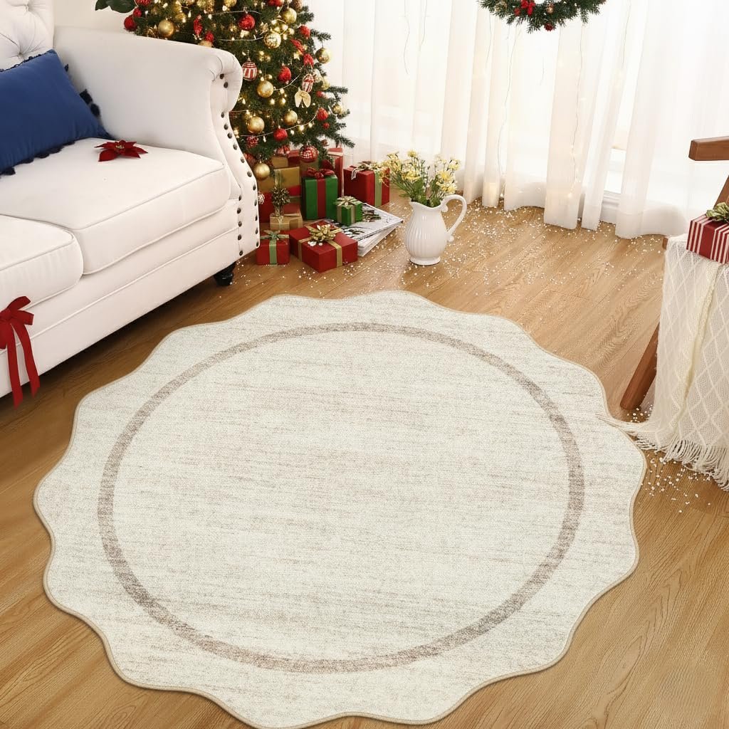 LocalStock Scalloped Washable Kitchen Runner Rug 2x8, Beige Runners for Hallway, Non Slip Boho Soft Bathroom Throw Mat Bordered Carpet Runner for Laundry Entryway Bedroom 2 ft x8 ft Beige - Image 21