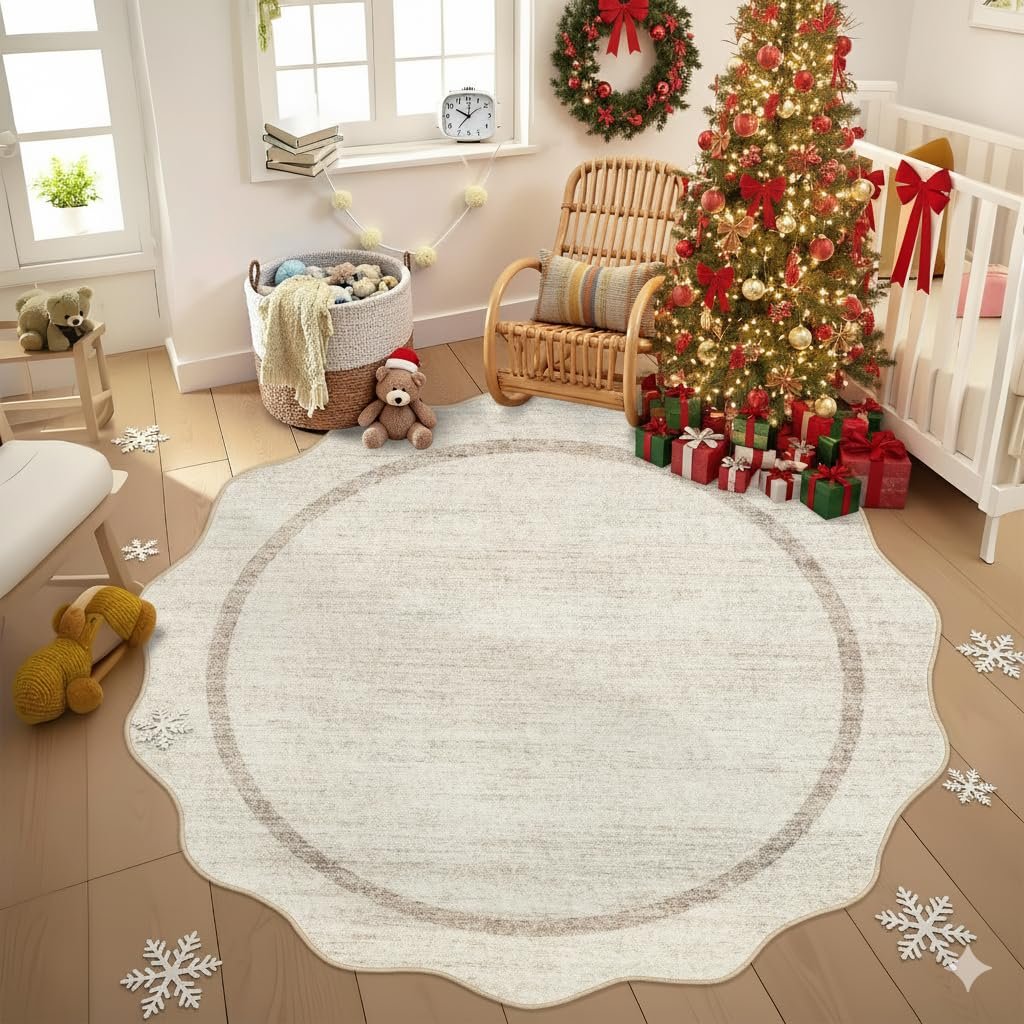 LocalStock Scalloped Washable Kitchen Runner Rug 2x8, Beige Runners for Hallway, Non Slip Boho Soft Bathroom Throw Mat Bordered Carpet Runner for Laundry Entryway Bedroom 2 ft x8 ft Beige - Image 26