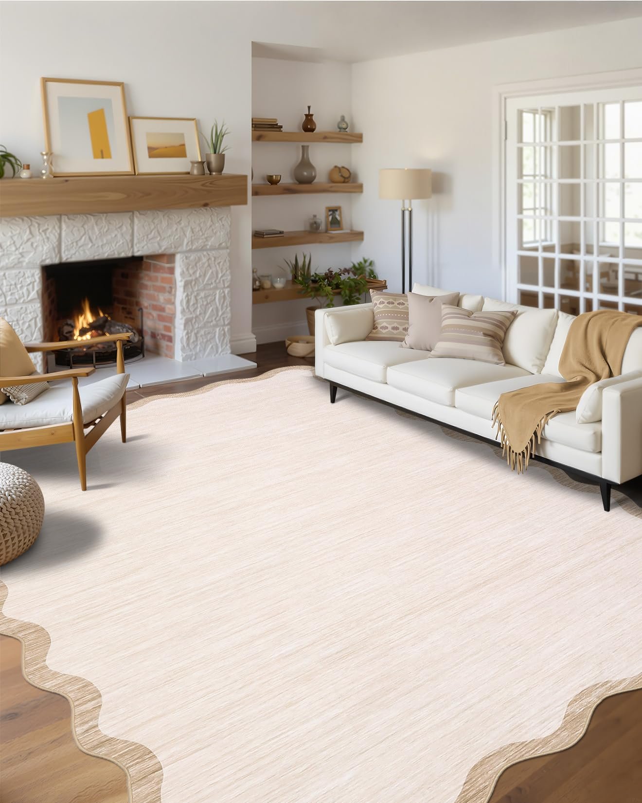 LocalStock Scalloped Washable Kitchen Runner Rug 2x8, Beige Runners for Hallway, Non Slip Boho Soft Bathroom Throw Mat Bordered Carpet Runner for Laundry Entryway Bedroom 2 ft x8 ft Beige - Image 15