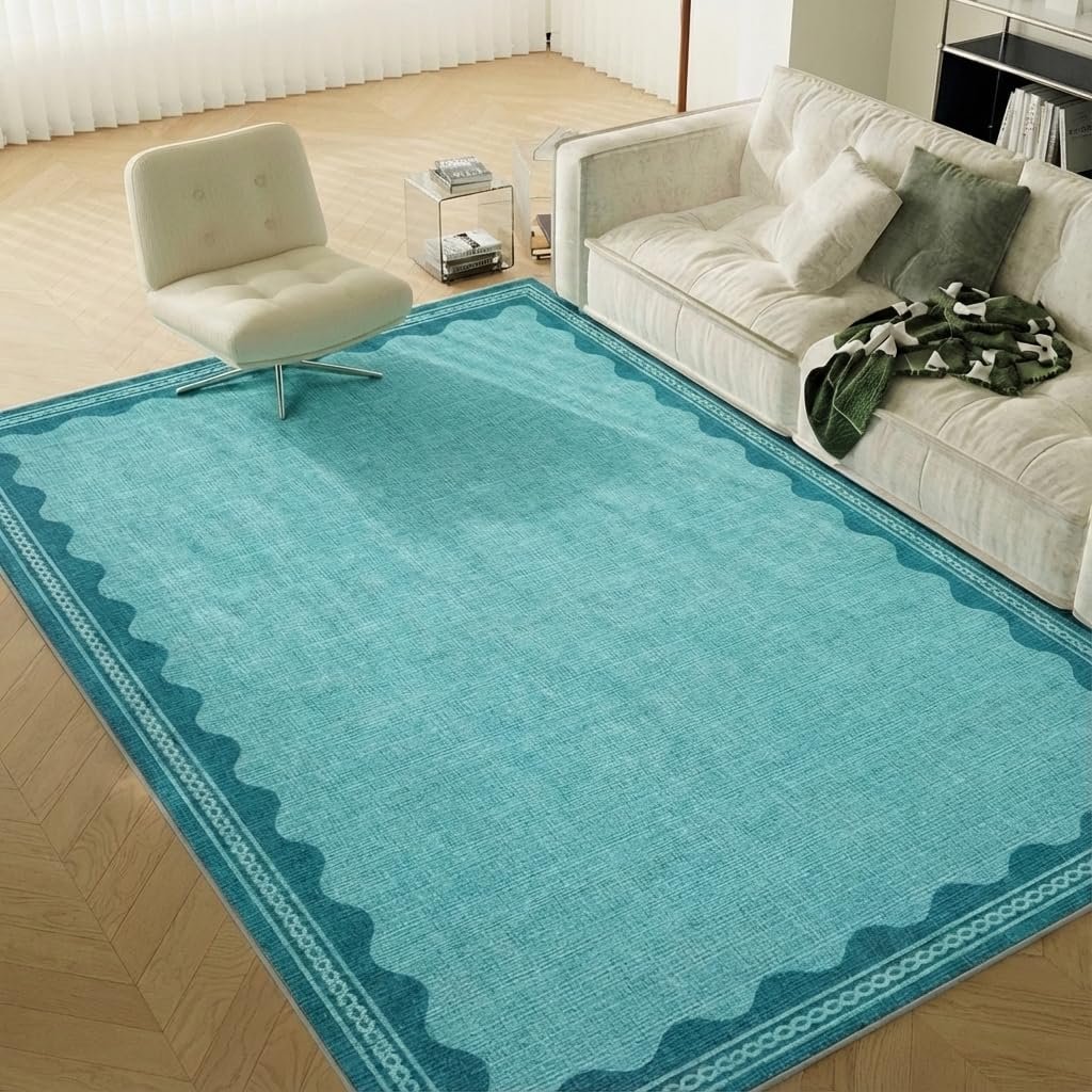 LocalStock 2x6 Runner Rug for Hallway Washable Kitchen Rugs Non Slip Solid Blue Modern Minimalism Soft Low-Pile Scalloped Indoor Carpet for Entryway Laundry Room Floor Mats - Image 39