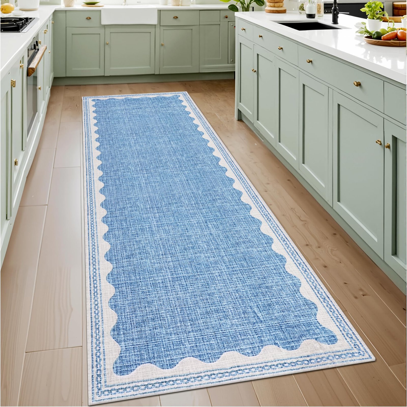 LocalStock 2x6 Runner Rug for Hallway Washable Kitchen Rugs Non Slip Solid Blue Modern Minimalism Soft Low-Pile Scalloped Indoor Carpet for Entryway Laundry Room Floor Mats - Image 25