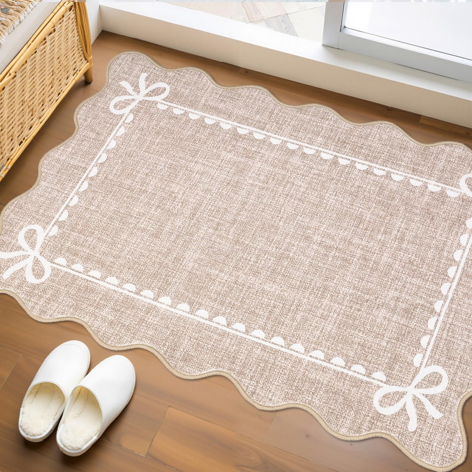 LocalStock Scalloped Bow Rug for Living Room, Solid Pink Rug for Dorm, Washable Rugs 5x7 Soft Low Pile Non Slip Scalloped Rugs for Nursery College Bedroom Decor Kids Room Playroom - Image 82