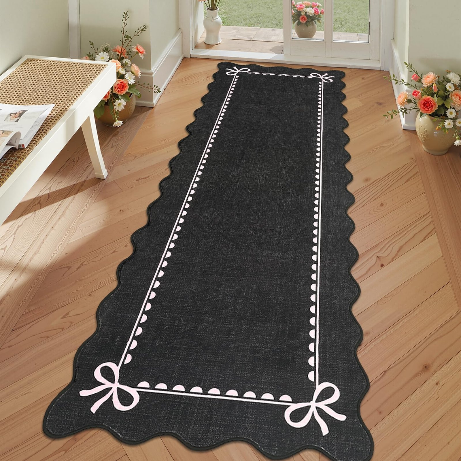 LocalStock Scalloped Bow Rug for Living Room, Solid Pink Rug for Dorm, Washable Rugs 5x7 Soft Low Pile Non Slip Scalloped Rugs for Nursery College Bedroom Decor Kids Room Playroom - Image 64