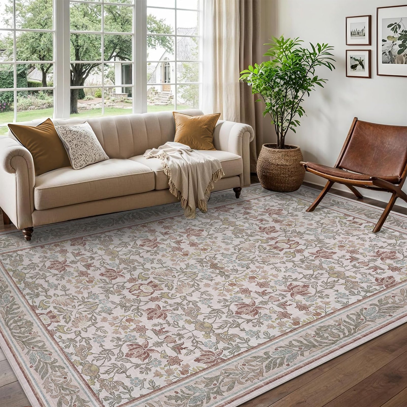 LocalStock 5x7 Washable Area Rugs for Living Room, Boho Vintage Rug Non Slip Low Pile Stain Resistance Indoor Soft Large Throw Carpet for Bedroom Dining Room Office Green Black - Image 25