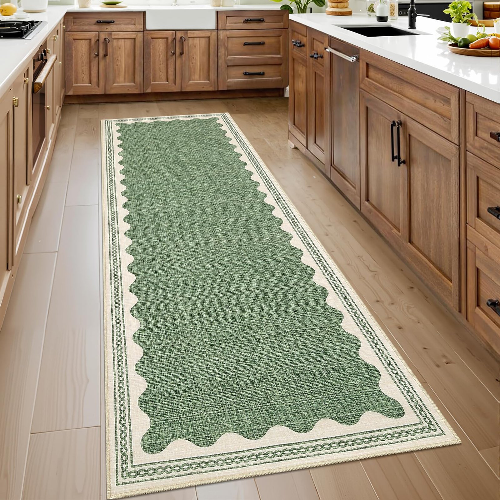 LocalStock 2x6 Runner Rug for Hallway Washable Kitchen Rugs Non Slip Solid Blue Modern Minimalism Soft Low-Pile Scalloped Indoor Carpet for Entryway Laundry Room Floor Mats - Image 36