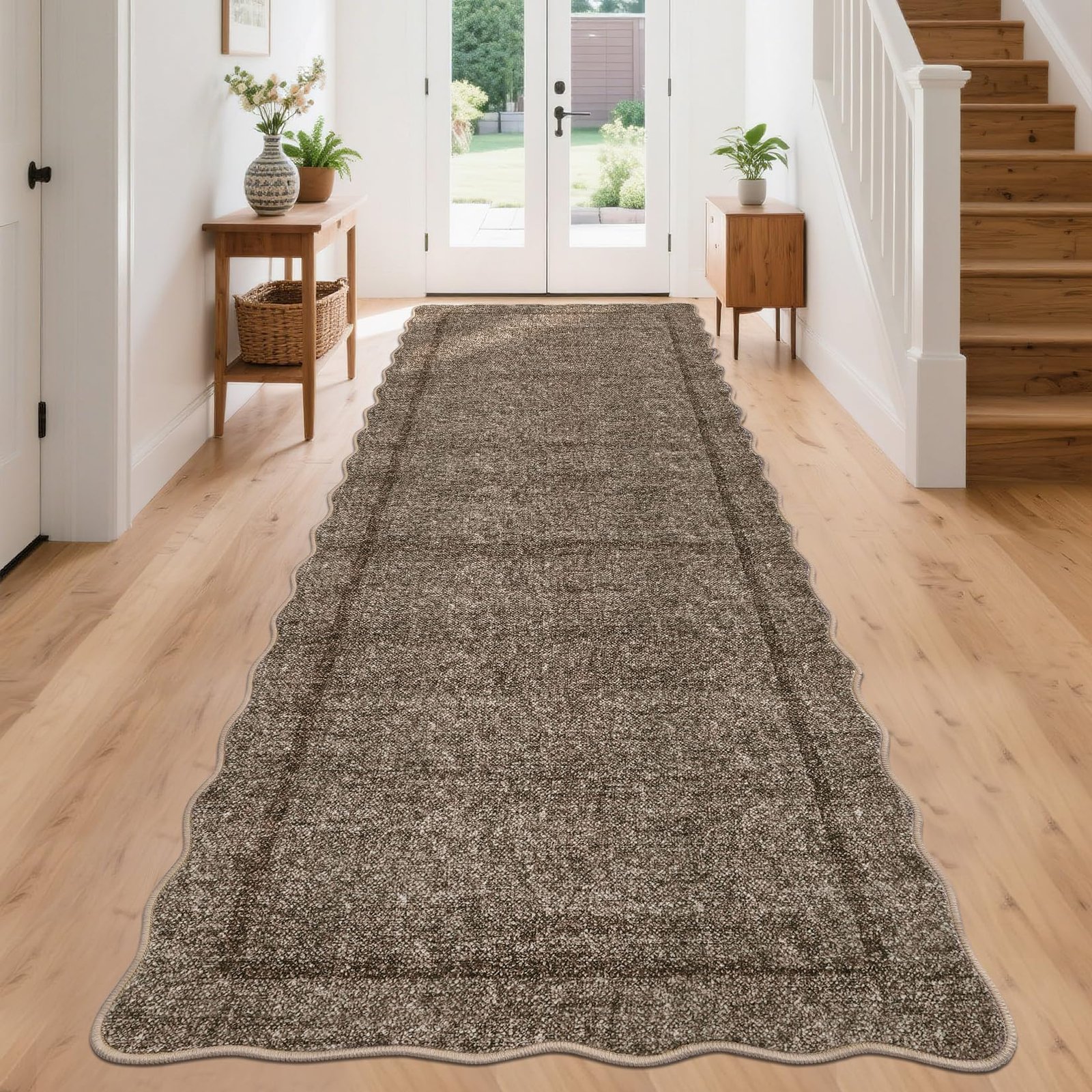 LocalStock Scalloped Washable Kitchen Runner Rug 2x8, Beige Runners for Hallway, Non Slip Boho Soft Bathroom Throw Mat Bordered Carpet Runner for Laundry Entryway Bedroom 2 ft x8 ft Beige - Image 33