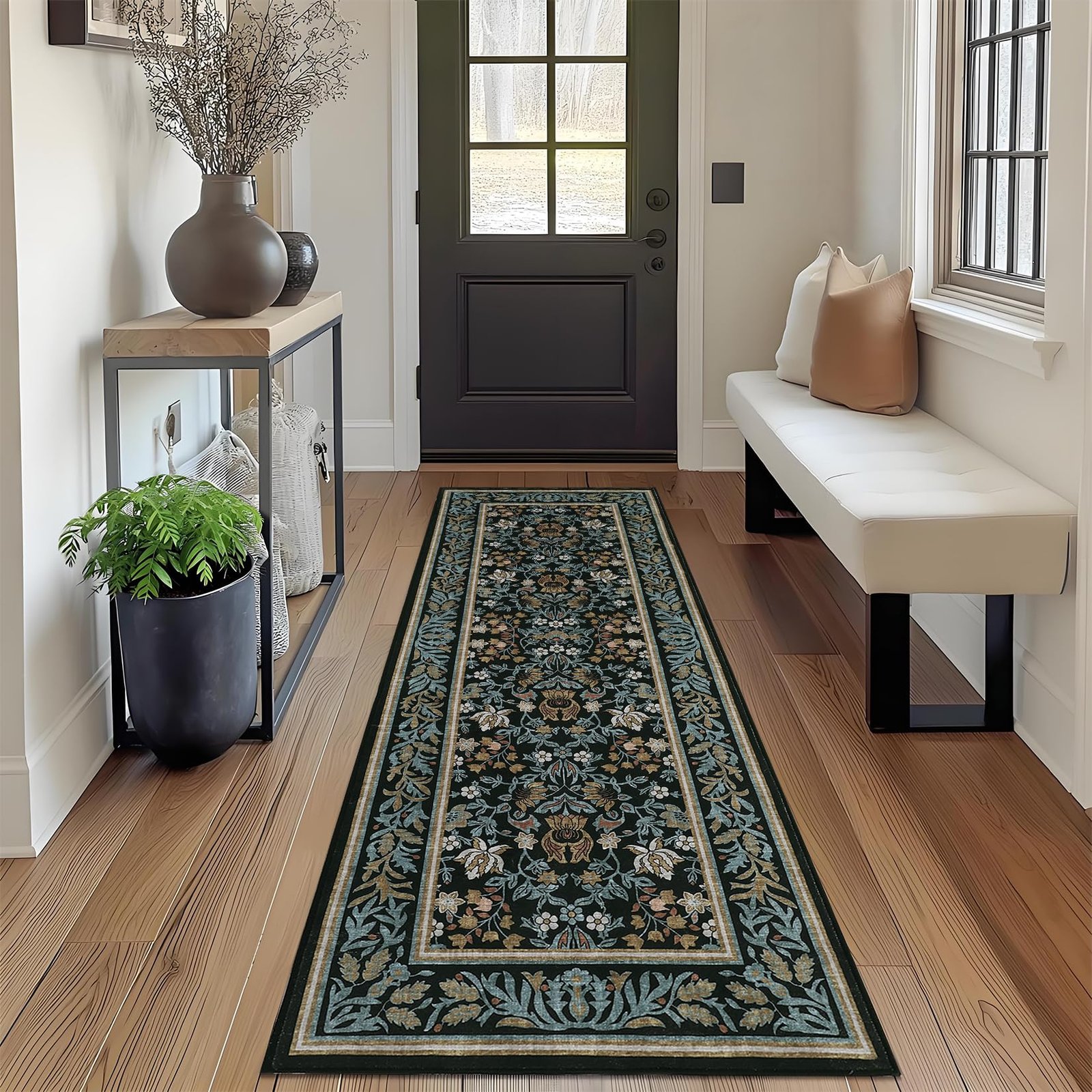 LocalStock 5x7 Washable Area Rugs for Living Room, Boho Vintage Rug Non Slip Low Pile Stain Resistance Indoor Soft Large Throw Carpet for Bedroom Dining Room Office Green Black - Image 14