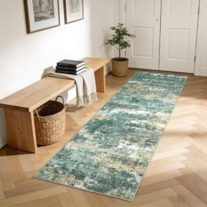 LocalStock 8x10 Area Rugs Machine Washable Rug for Living Room Modern Abstract Carpet for Bedroom Farmhouse Indoor Large Floor Carpet with Non Slip Backing Stain Resistant Green