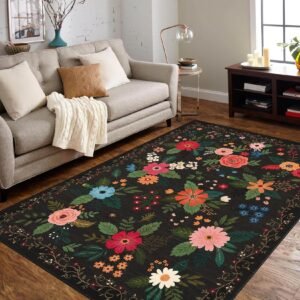 LocalStock Stain Resistant 2x3 Area Rug Boho Floral Small Rug Non-Slip Low Pile Non-Shedding Throw Rugs for Entryway, Kitchen, Front Door Indoor Entrance, Kids Room, Light Green