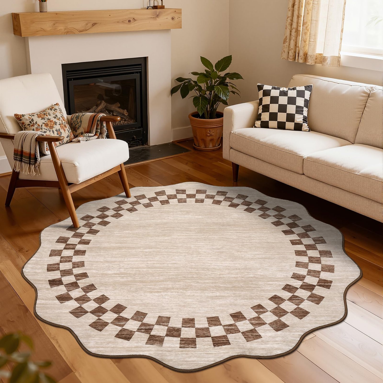 LocalStock Hallway Runner Rug 2x6 Non Slip Scalloped Washable Rug for Kitchen Entry Stain Resistant Modern Border Throw Floor Carpet Long Runner Mat for Bathroom Living Room Bedside, Beige - Image 61