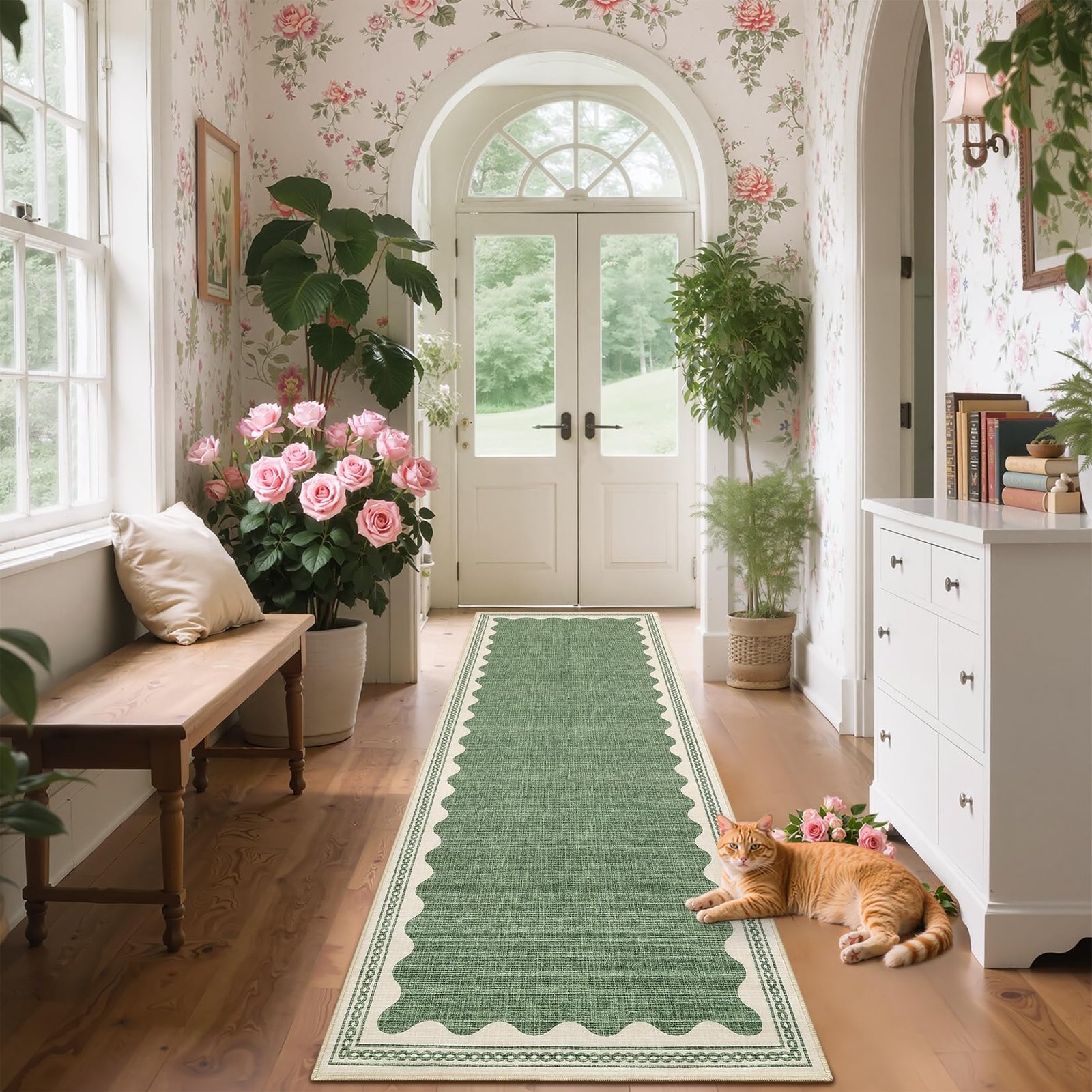 LocalStock 2x6 Runner Rug for Hallway Washable Kitchen Rugs Non Slip Solid Blue Modern Minimalism Soft Low-Pile Scalloped Indoor Carpet for Entryway Laundry Room Floor Mats - Image 9