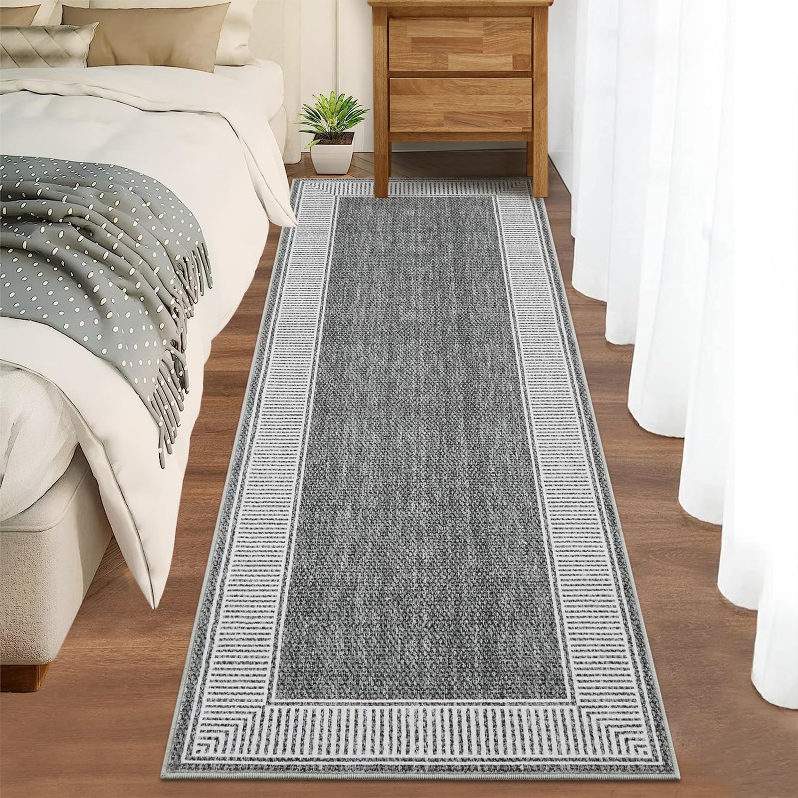 LocalStock Washable Rug 5x7 for Bedroom Large Living Room Rug with Rubber Backing Casual Striped Border Throw Carpet Modern Contemporary Area Rug for Dining Room Nursery Entry, Khaki - Image 10
