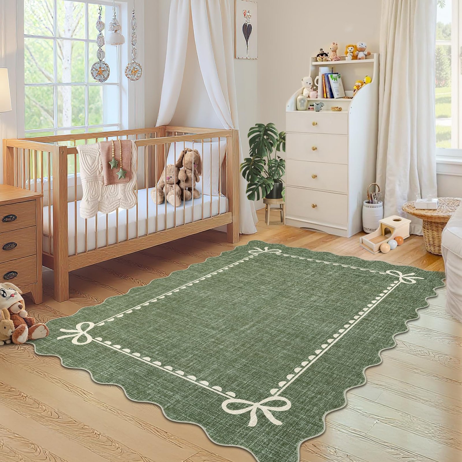 LocalStock Scalloped Bow Rug for Living Room, Solid Pink Rug for Dorm, Washable Rugs 5x7 Soft Low Pile Non Slip Scalloped Rugs for Nursery College Bedroom Decor Kids Room Playroom - Image 17