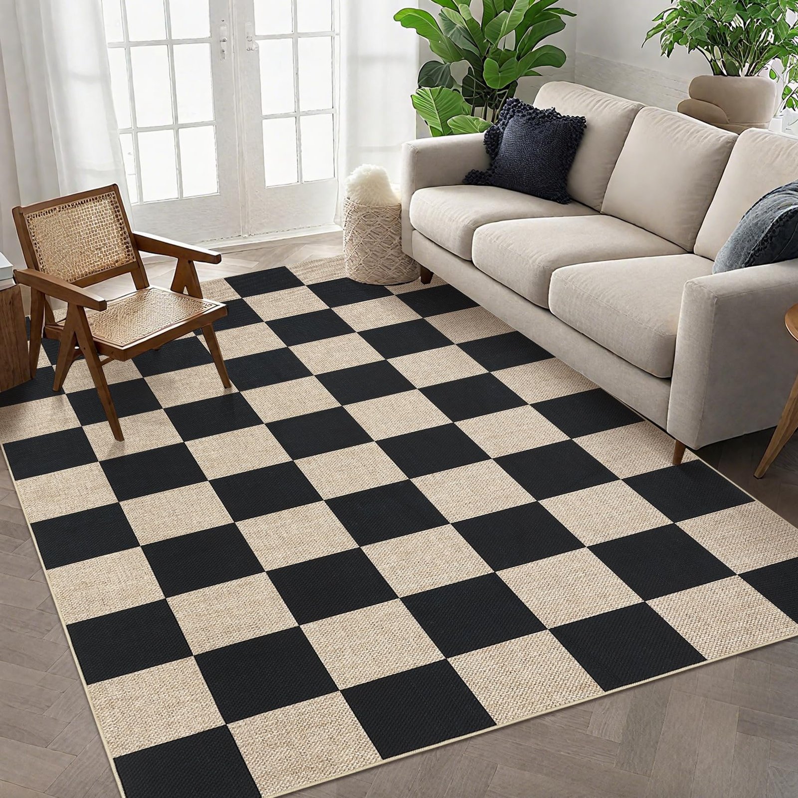 LocalStock Checkered Easy Jute 3x5 Entryway Rug Machine Washable Outdoor Patio Rug Non-Slip Backing Checkerboard Black Indoor Outdoor Carpet for Hallway Bathroom Kitchen Bedroom - Image 28