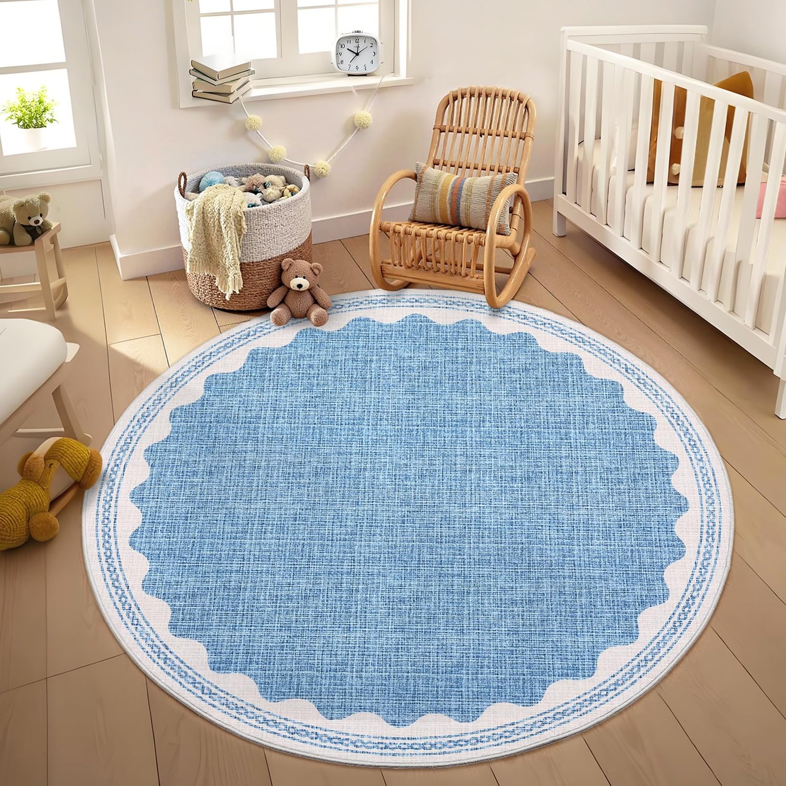 LocalStock 2x6 Runner Rug for Hallway Washable Kitchen Rugs Non Slip Solid Blue Modern Minimalism Soft Low-Pile Scalloped Indoor Carpet for Entryway Laundry Room Floor Mats - Image 27