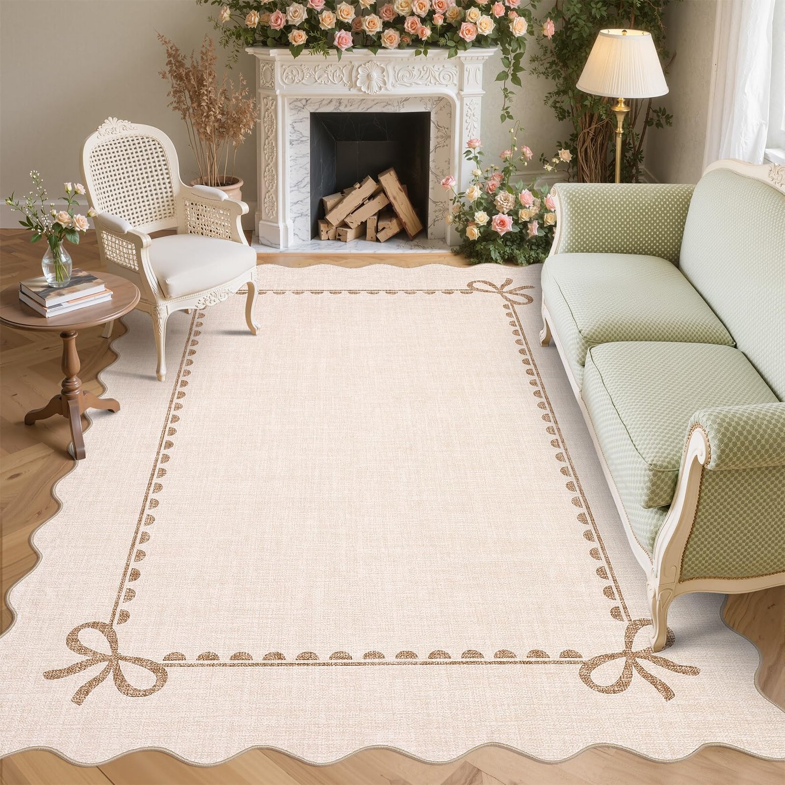 LocalStock Scalloped Bow Rug for Living Room, Solid Pink Rug for Dorm, Washable Rugs 5x7 Soft Low Pile Non Slip Scalloped Rugs for Nursery College Bedroom Decor Kids Room Playroom - Image 25