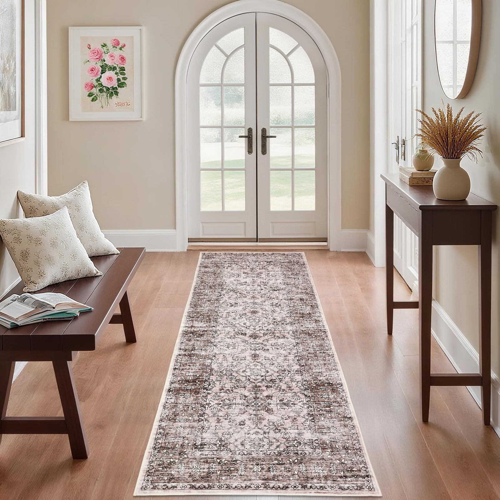 Vintage 5х7 Area Rug, Non Slip Backing Washable Stain Resistant Super Soft Distressed Persian Rug, Ideal for High Traffic Areas in Bedroom, Living Room, Kitchen, Dining Room, Taupe - Image 21