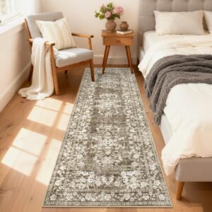 LocalStock 5x7 Vintage Area Rug for Dining Room Botanical Boho Accent Carpets Machine Washable Flower Bordered Floor Cover Mats Non-Slip Low Pile Vintage Floral Rugs for Living Room Bedroom Blue