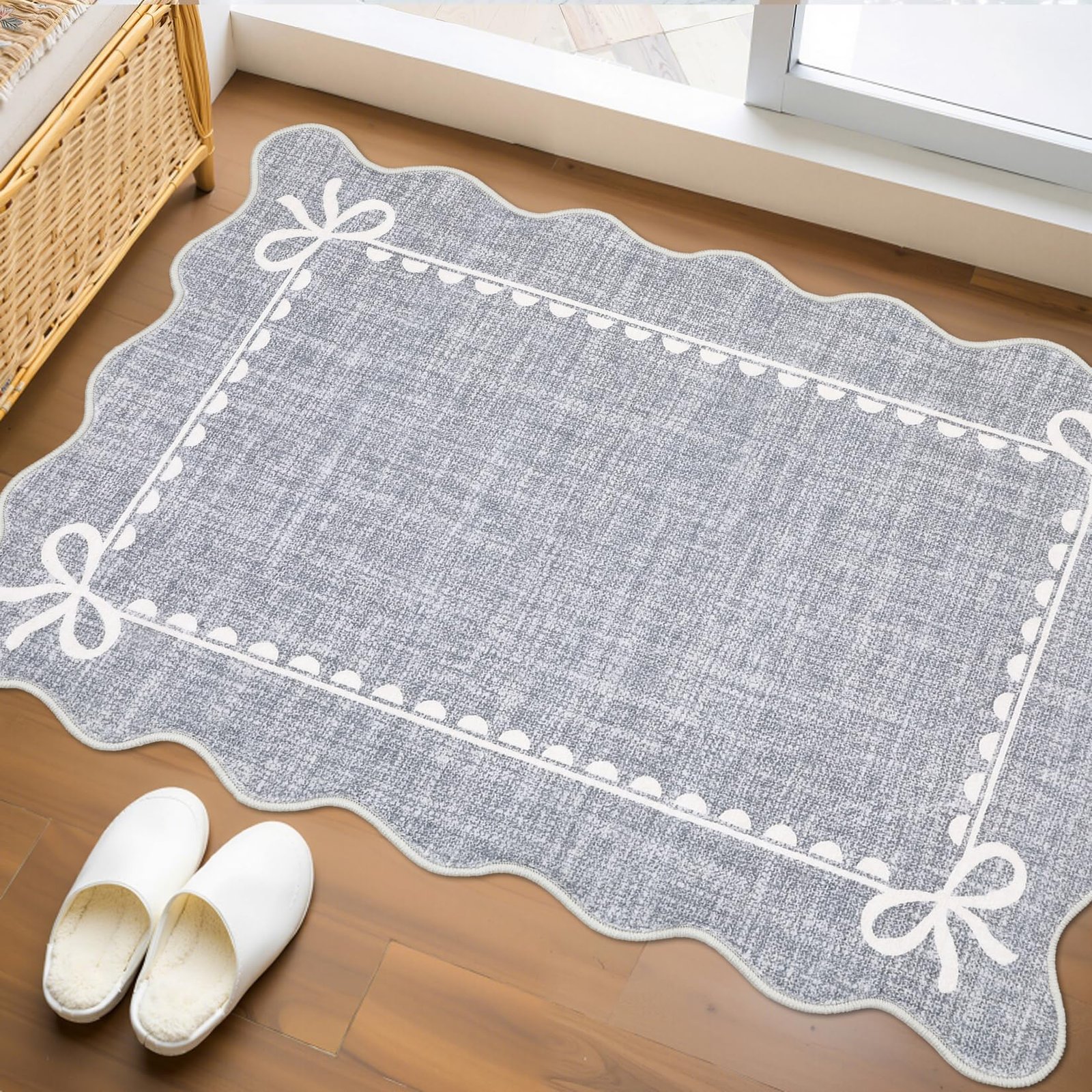 LocalStock Scalloped Bow Rug for Living Room, Solid Pink Rug for Dorm, Washable Rugs 5x7 Soft Low Pile Non Slip Scalloped Rugs for Nursery College Bedroom Decor Kids Room Playroom - Image 23