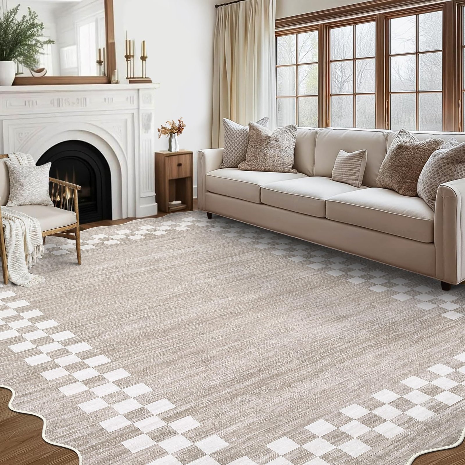 LocalStock Hallway Runner Rug 2x6 Non Slip Scalloped Washable Rug for Kitchen Entry Stain Resistant Modern Border Throw Floor Carpet Long Runner Mat for Bathroom Living Room Bedside, Beige - Image 41