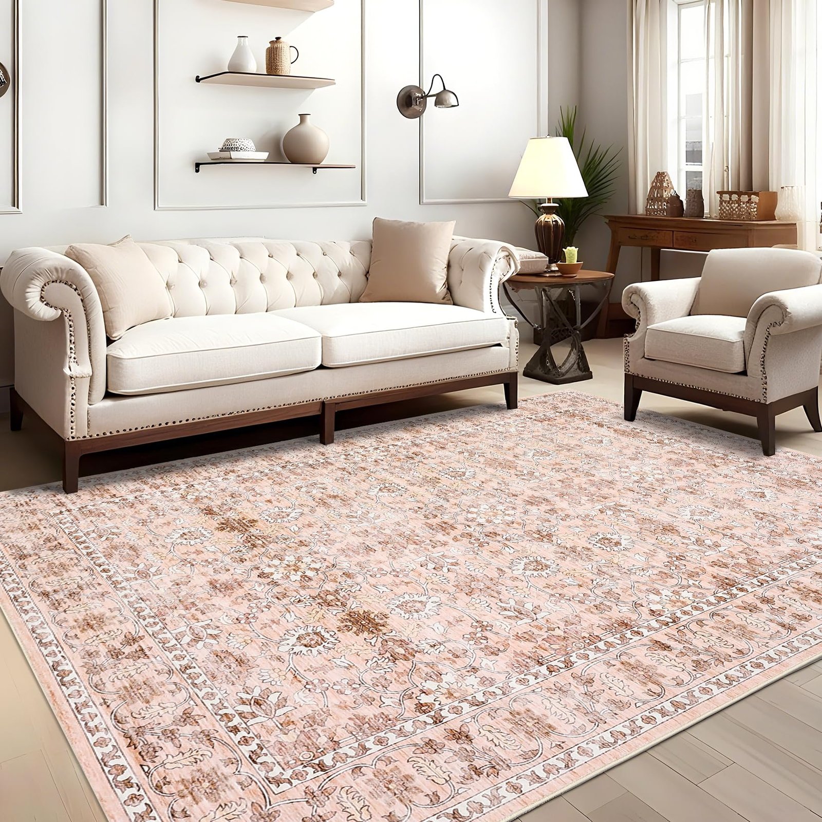 Vintage 5х7 Area Rug, Non Slip Backing Washable Stain Resistant Super Soft Distressed Persian Rug, Ideal for High Traffic Areas in Bedroom, Living Room, Kitchen, Dining Room, Taupe - Image 8