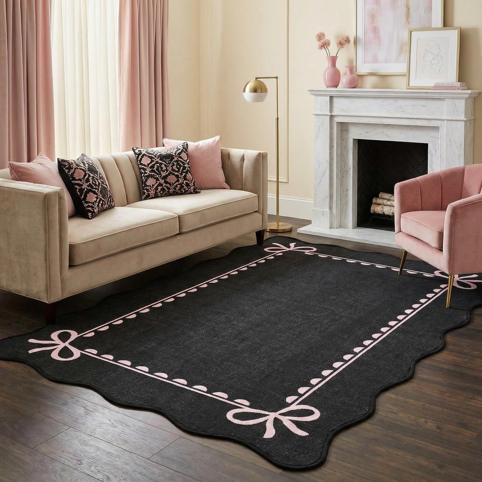 LocalStock Scalloped Bow Rug for Living Room, Solid Pink Rug for Dorm, Washable Rugs 5x7 Soft Low Pile Non Slip Scalloped Rugs for Nursery College Bedroom Decor Kids Room Playroom - Image 26