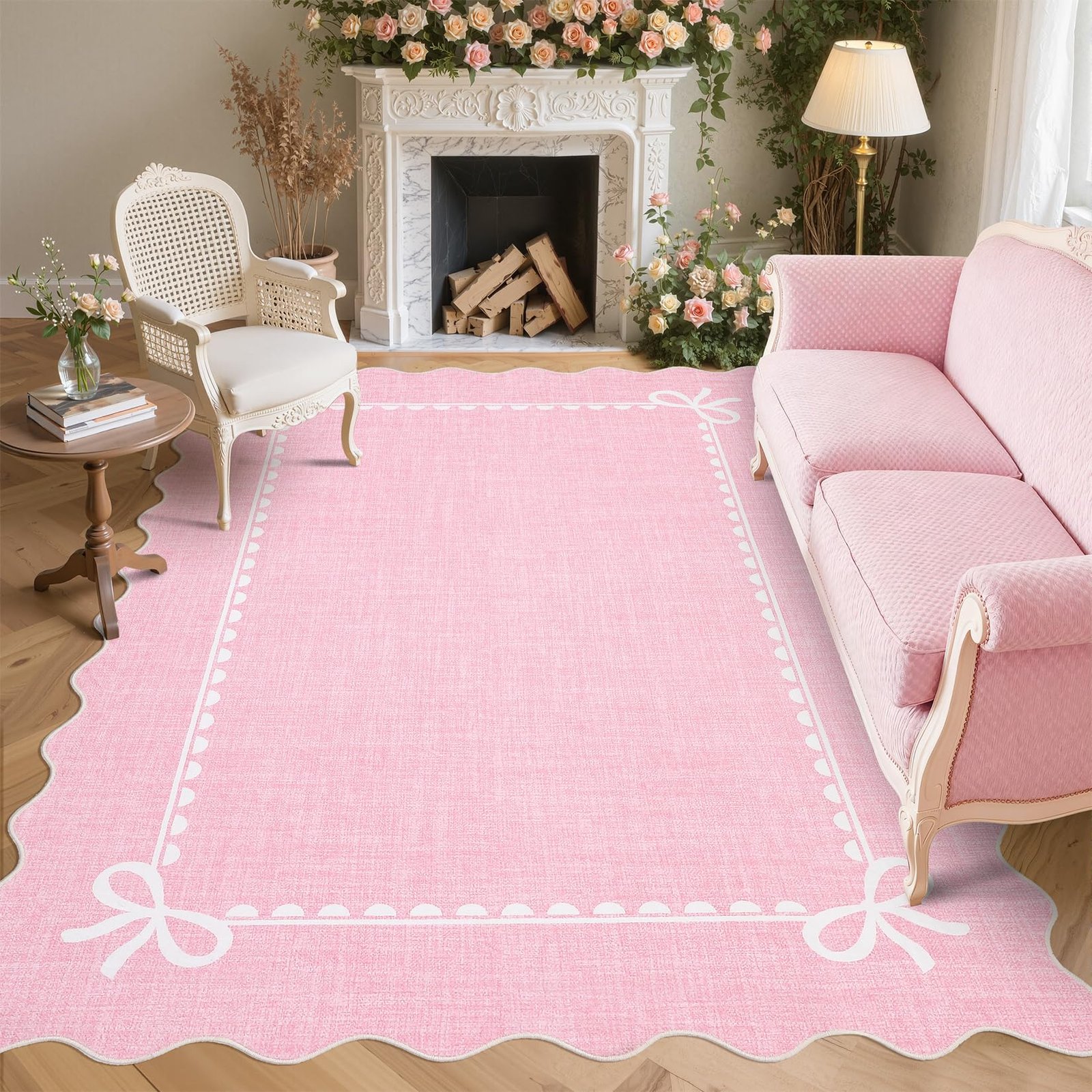 LocalStock Scalloped Bow Rug for Living Room, Solid Pink Rug for Dorm, Washable Rugs 5x7 Soft Low Pile Non Slip Scalloped Rugs for Nursery College Bedroom Decor Kids Room Playroom - Image 35