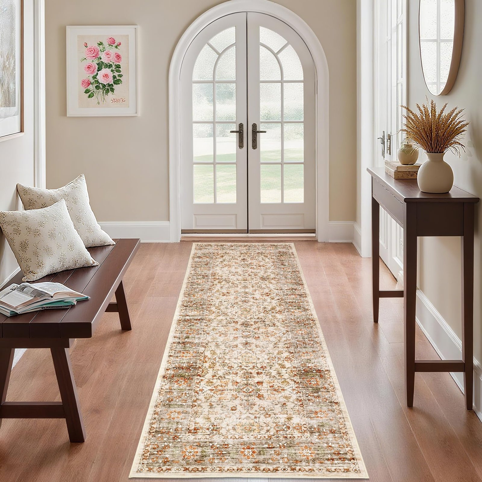 Vintage 5х7 Area Rug, Non Slip Backing Washable Stain Resistant Super Soft Distressed Persian Rug, Ideal for High Traffic Areas in Bedroom, Living Room, Kitchen, Dining Room, Taupe - Image 5