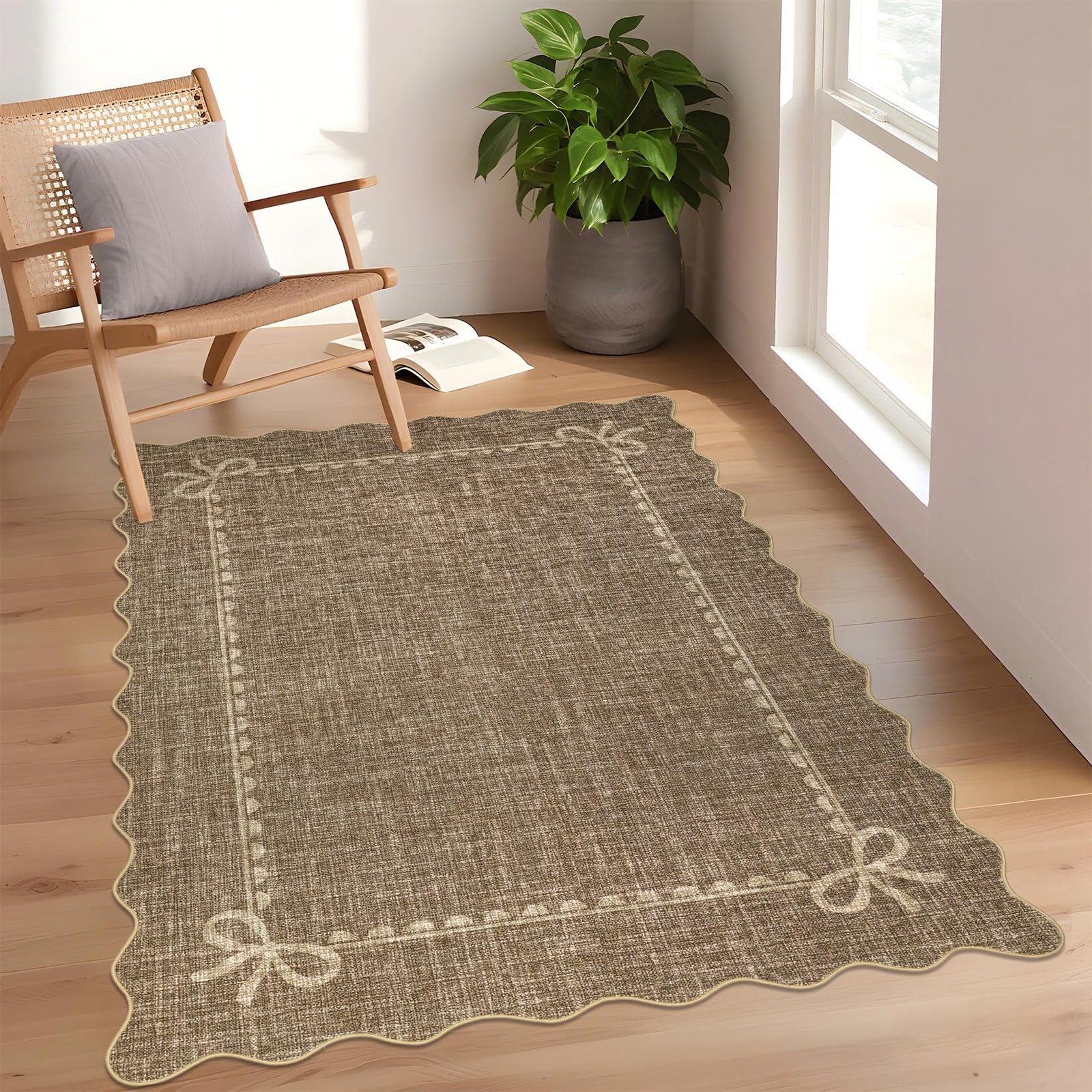 LocalStock Scalloped Bow Rug for Living Room, Solid Pink Rug for Dorm, Washable Rugs 5x7 Soft Low Pile Non Slip Scalloped Rugs for Nursery College Bedroom Decor Kids Room Playroom - Image 86