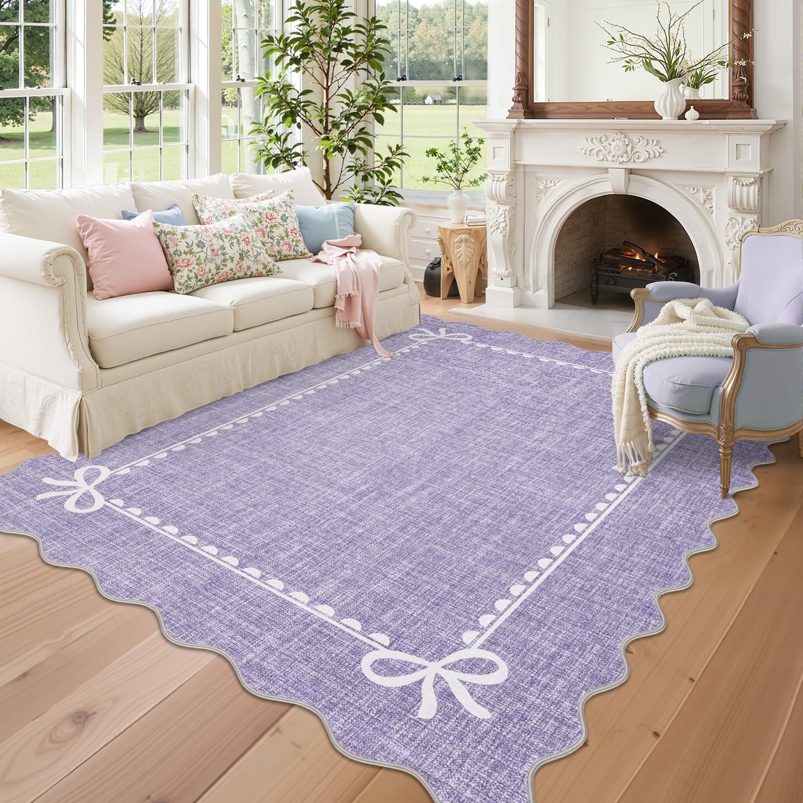 LocalStock Scalloped Bow Rug for Living Room, Solid Pink Rug for Dorm, Washable Rugs 5x7 Soft Low Pile Non Slip Scalloped Rugs for Nursery College Bedroom Decor Kids Room Playroom - Image 41