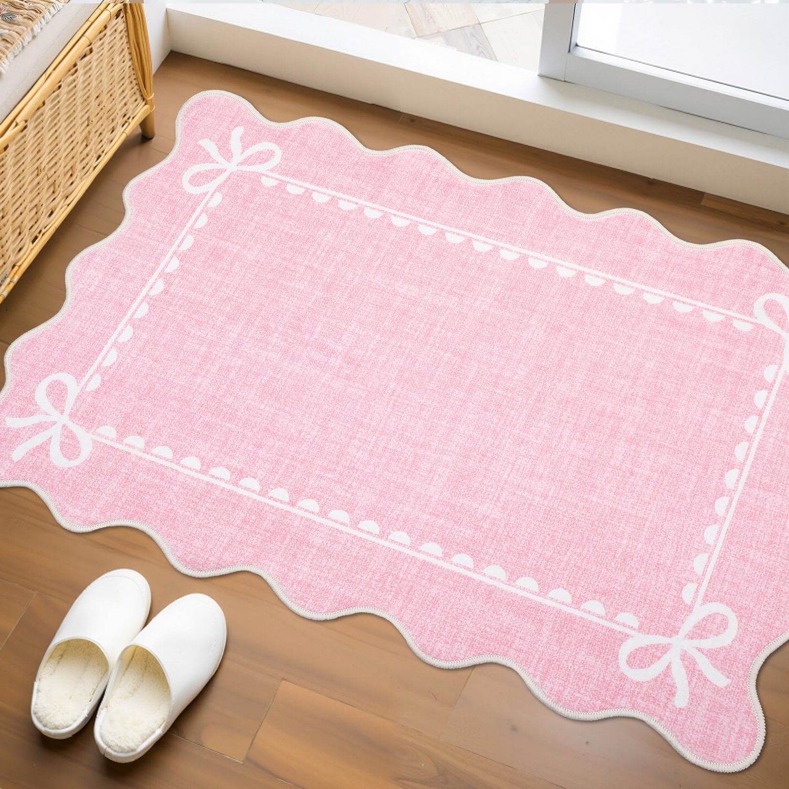 LocalStock Scalloped Bow Rug for Living Room, Solid Pink Rug for Dorm, Washable Rugs 5x7 Soft Low Pile Non Slip Scalloped Rugs for Nursery College Bedroom Decor Kids Room Playroom - Image 52