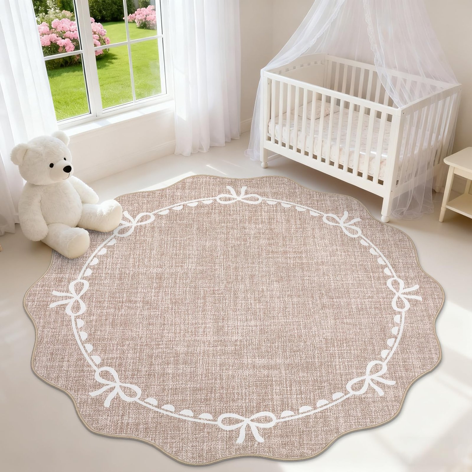 LocalStock Scalloped Bow Rug for Living Room, Solid Pink Rug for Dorm, Washable Rugs 5x7 Soft Low Pile Non Slip Scalloped Rugs for Nursery College Bedroom Decor Kids Room Playroom - Image 22
