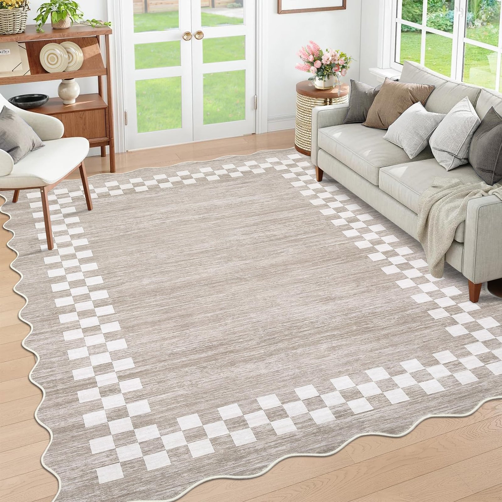 LocalStock Hallway Runner Rug 2x6 Non Slip Scalloped Washable Rug for Kitchen Entry Stain Resistant Modern Border Throw Floor Carpet Long Runner Mat for Bathroom Living Room Bedside, Beige - Image 51