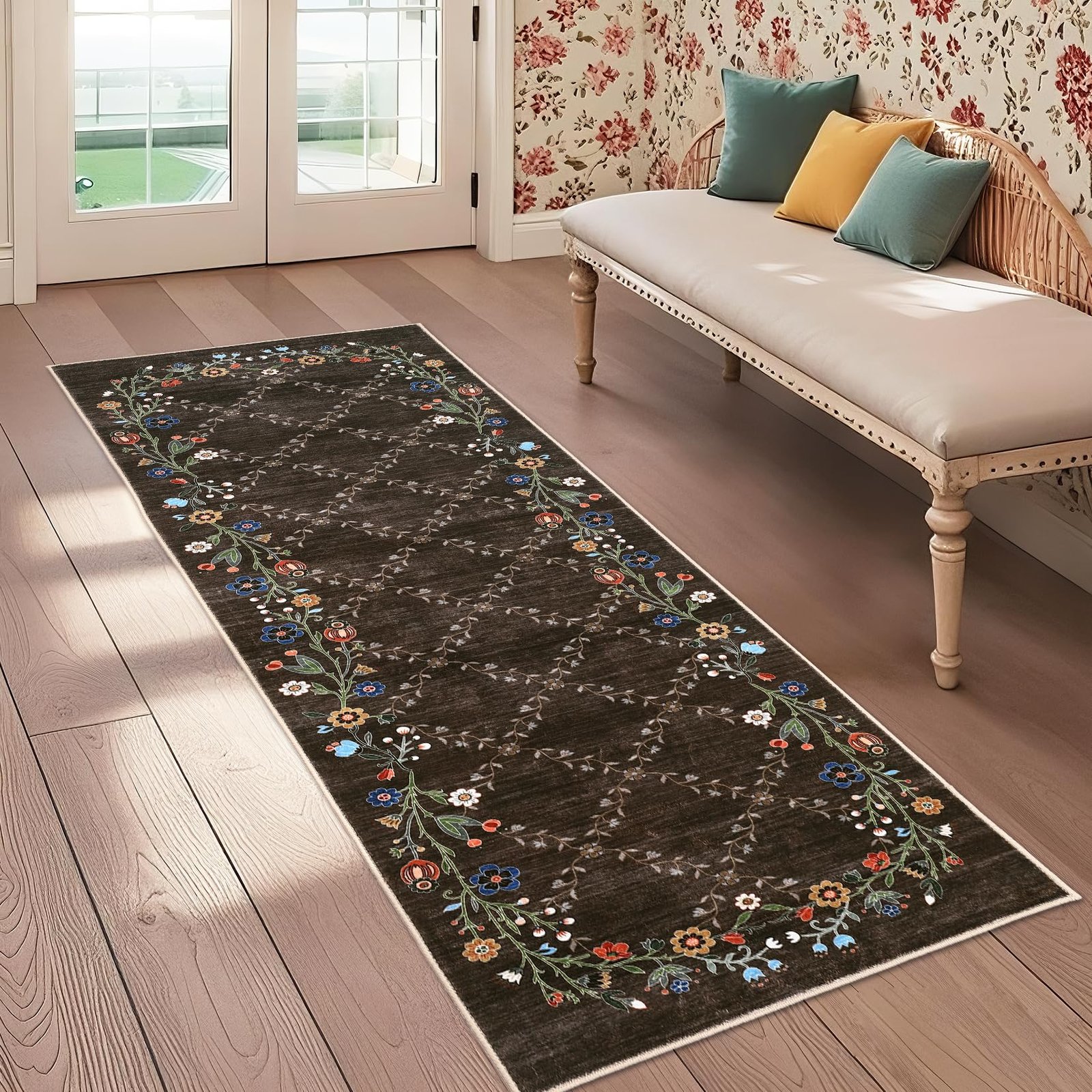 LocalStock 5x7 Floral Washable Area Rug: Large Living Room Area Rug with Non-Slip Backing Washable Ultra Soft Bedroom Floral Carpet Indoor Stain Resistant Carpet for Dining Room 5 * 7 ft Light Blue - Image 19