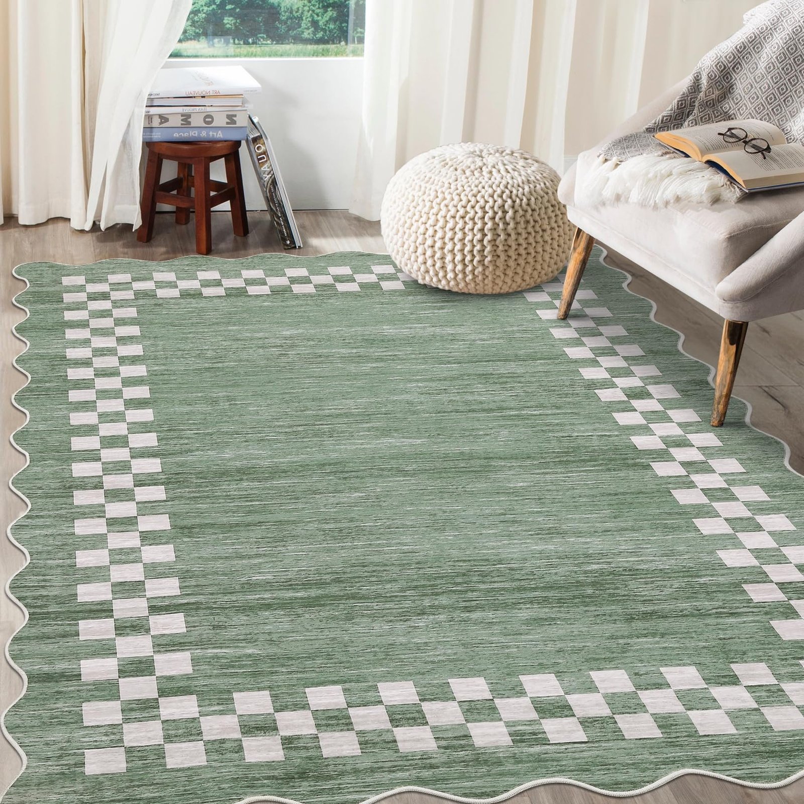 LocalStock Hallway Runner Rug 2x6 Non Slip Scalloped Washable Rug for Kitchen Entry Stain Resistant Modern Border Throw Floor Carpet Long Runner Mat for Bathroom Living Room Bedside, Beige - Image 17