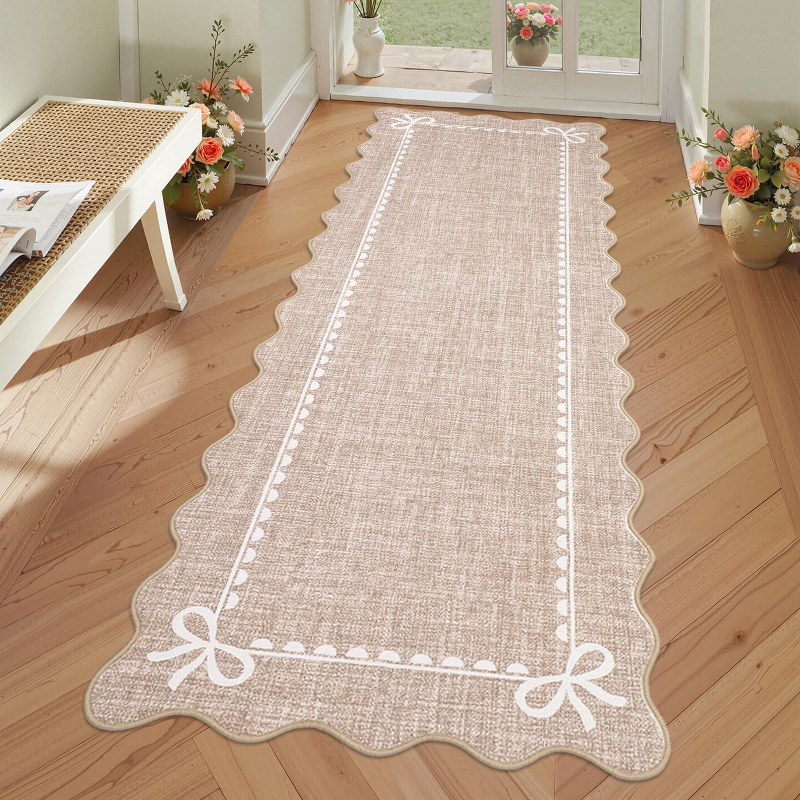 LocalStock Scalloped Bow Rug for Living Room, Solid Pink Rug for Dorm, Washable Rugs 5x7 Soft Low Pile Non Slip Scalloped Rugs for Nursery College Bedroom Decor Kids Room Playroom - Image 45