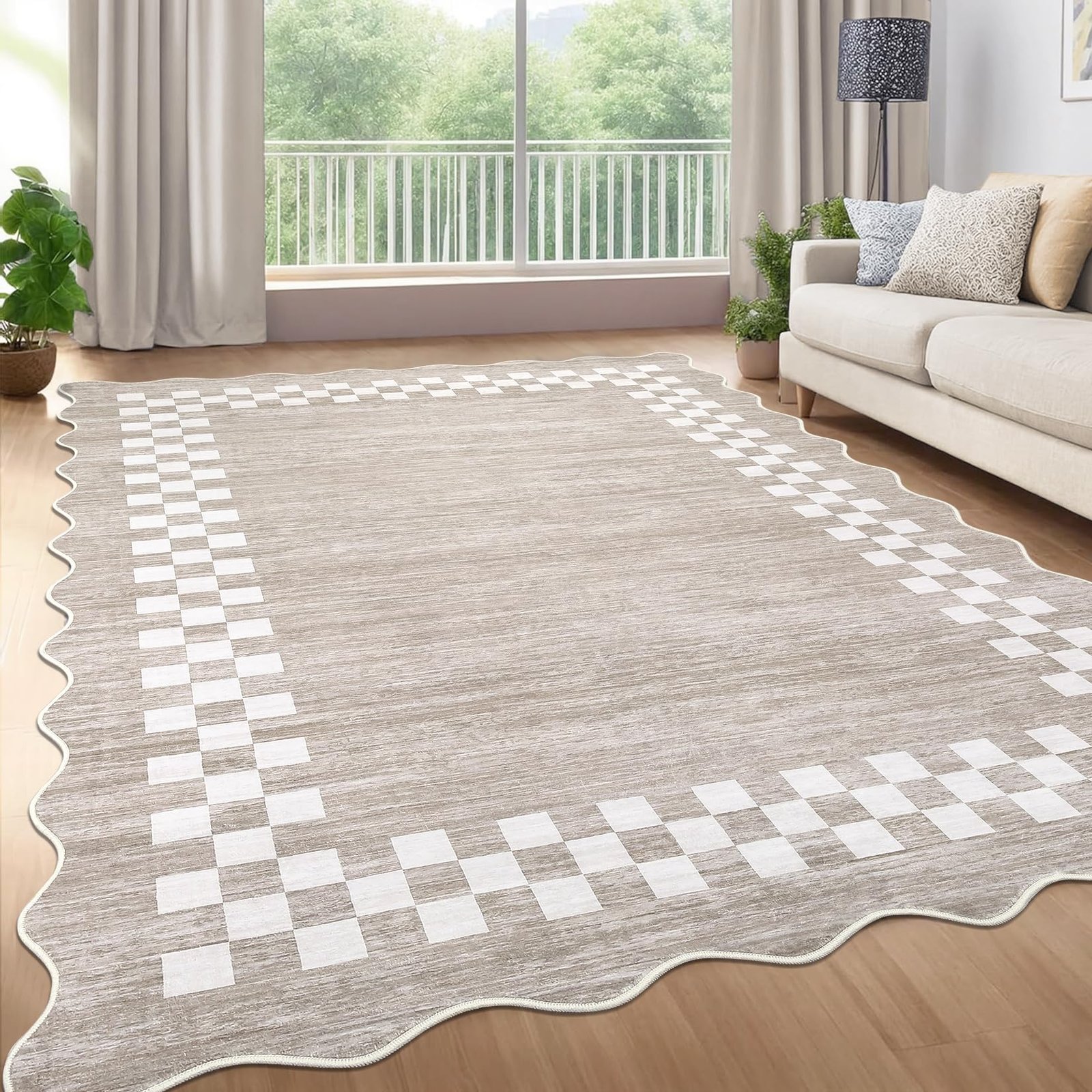 LocalStock Hallway Runner Rug 2x6 Non Slip Scalloped Washable Rug for Kitchen Entry Stain Resistant Modern Border Throw Floor Carpet Long Runner Mat for Bathroom Living Room Bedside, Beige - Image 67