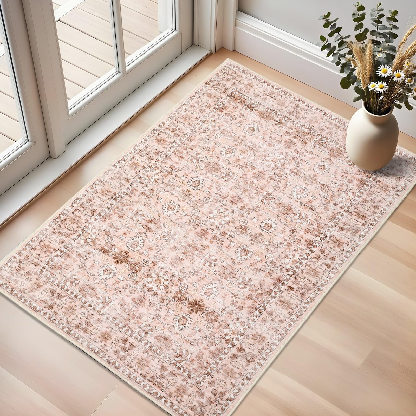 Vintage 5х7 Area Rug, Non Slip Backing Washable Stain Resistant Super Soft Distressed Persian Rug, Ideal for High Traffic Areas in Bedroom, Living Room, Kitchen, Dining Room, Taupe - Image 22