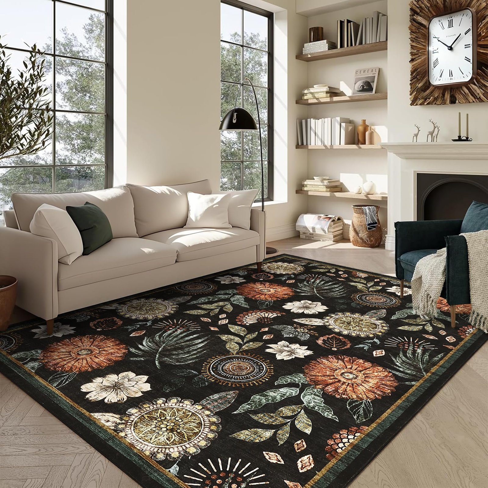 LocalStock 5x7 Floral Washable Area Rug: Large Living Room Area Rug with Non-Slip Backing Washable Ultra Soft Bedroom Floral Carpet Indoor Stain Resistant Carpet for Dining Room 5 * 7 ft Light Blue - Image 14