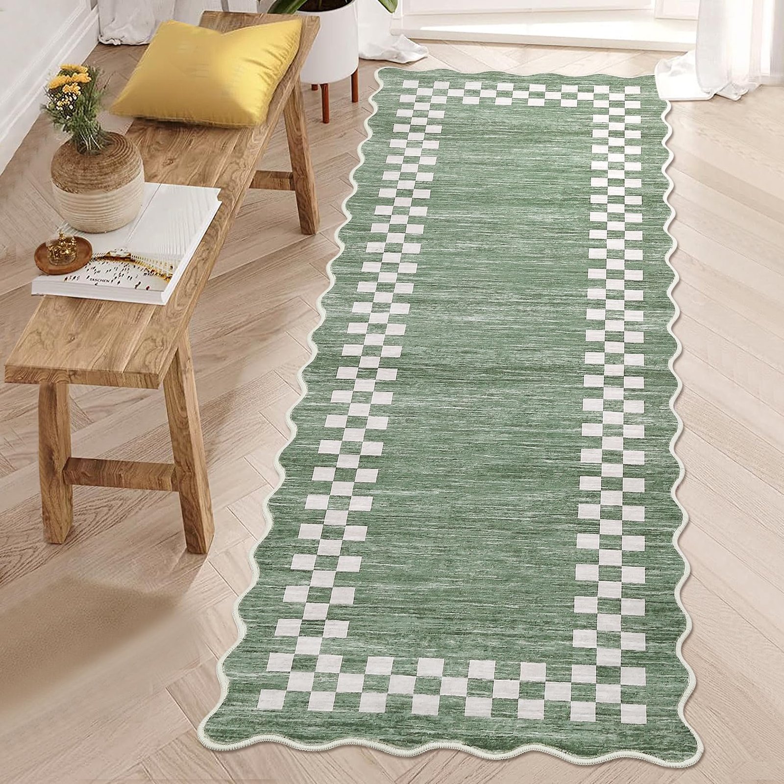 LocalStock Hallway Runner Rug 2x6 Non Slip Scalloped Washable Rug for Kitchen Entry Stain Resistant Modern Border Throw Floor Carpet Long Runner Mat for Bathroom Living Room Bedside, Beige - Image 59