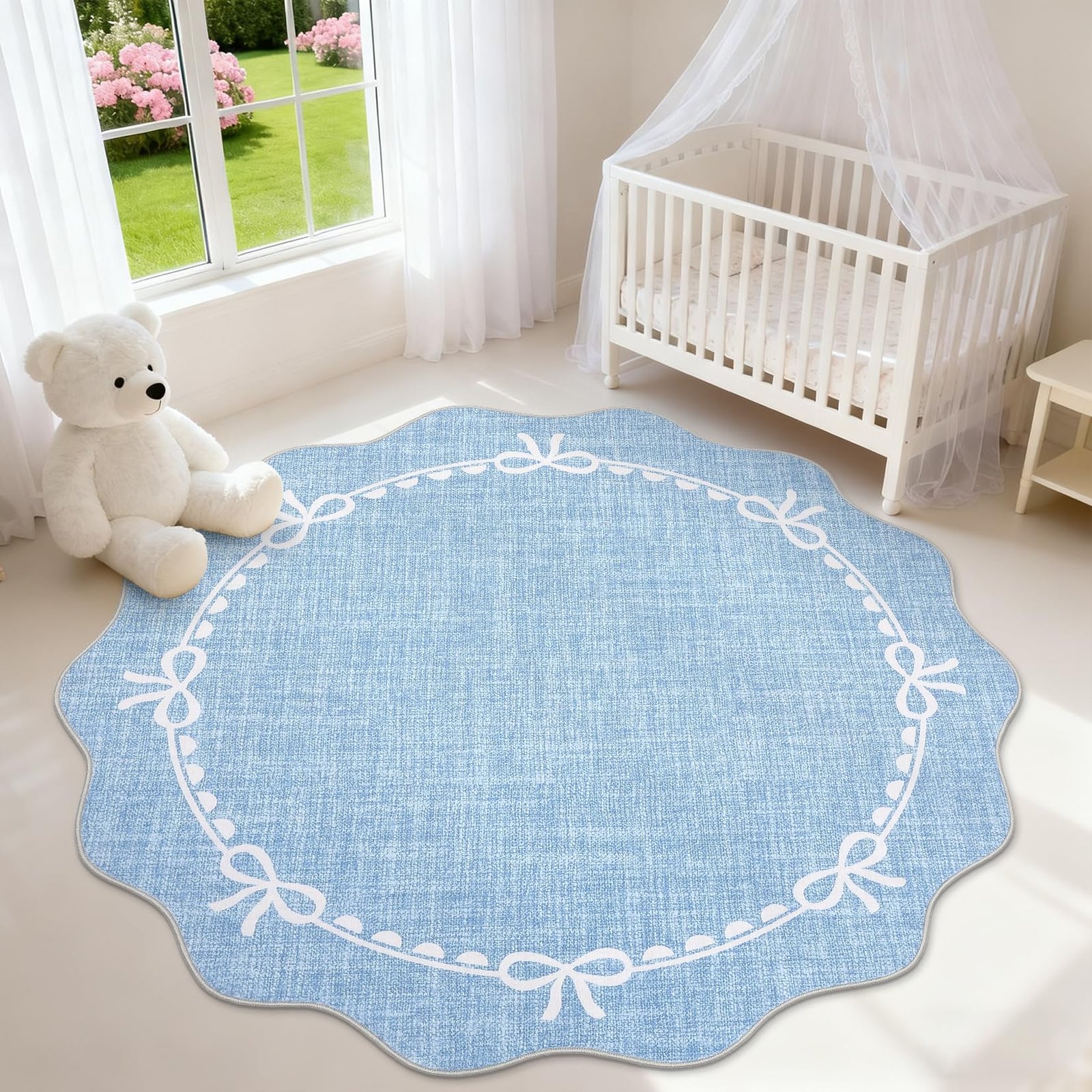 LocalStock Scalloped Bow Rug for Living Room, Solid Pink Rug for Dorm, Washable Rugs 5x7 Soft Low Pile Non Slip Scalloped Rugs for Nursery College Bedroom Decor Kids Room Playroom - Image 76