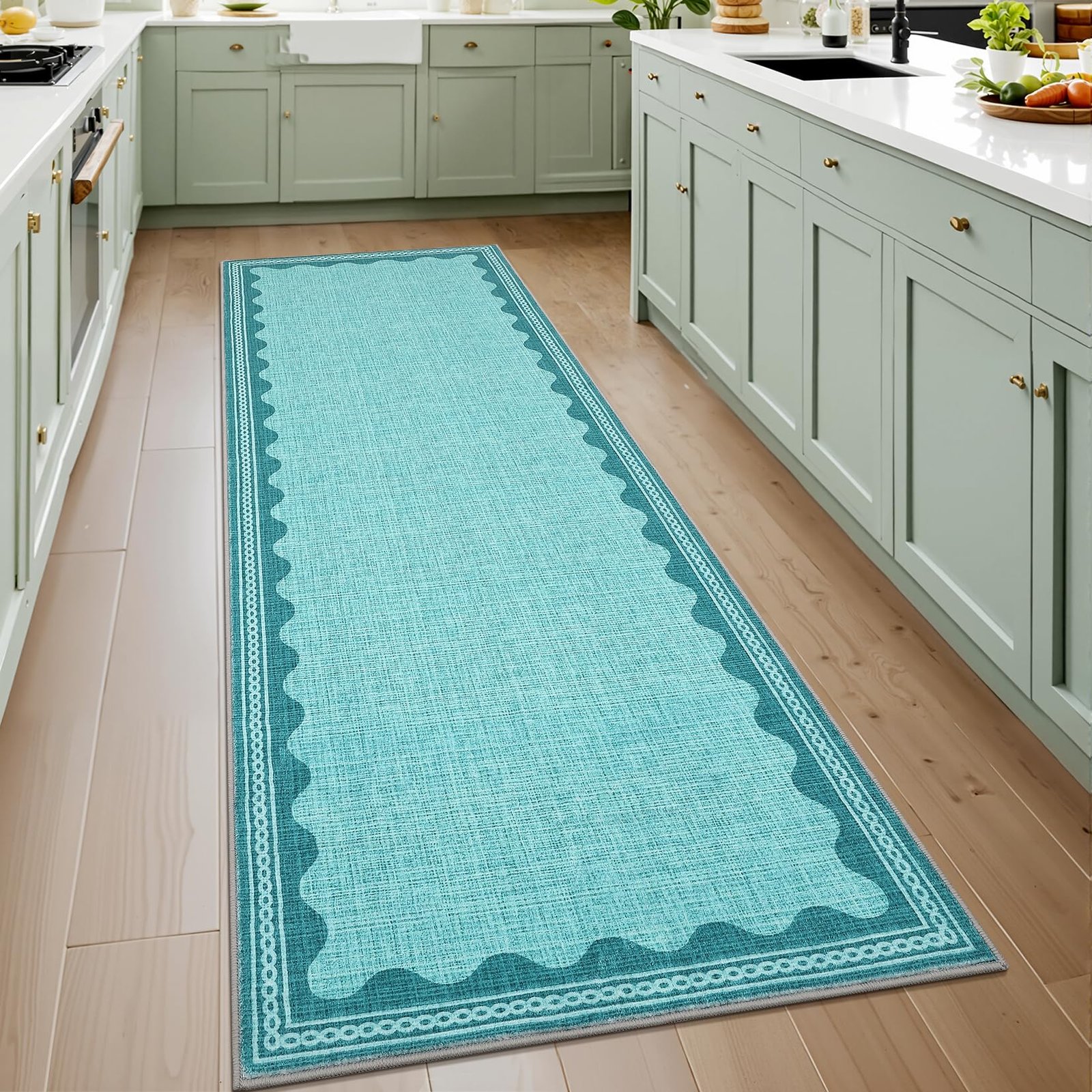 LocalStock 2x6 Runner Rug for Hallway Washable Kitchen Rugs Non Slip Solid Blue Modern Minimalism Soft Low-Pile Scalloped Indoor Carpet for Entryway Laundry Room Floor Mats - Image 38