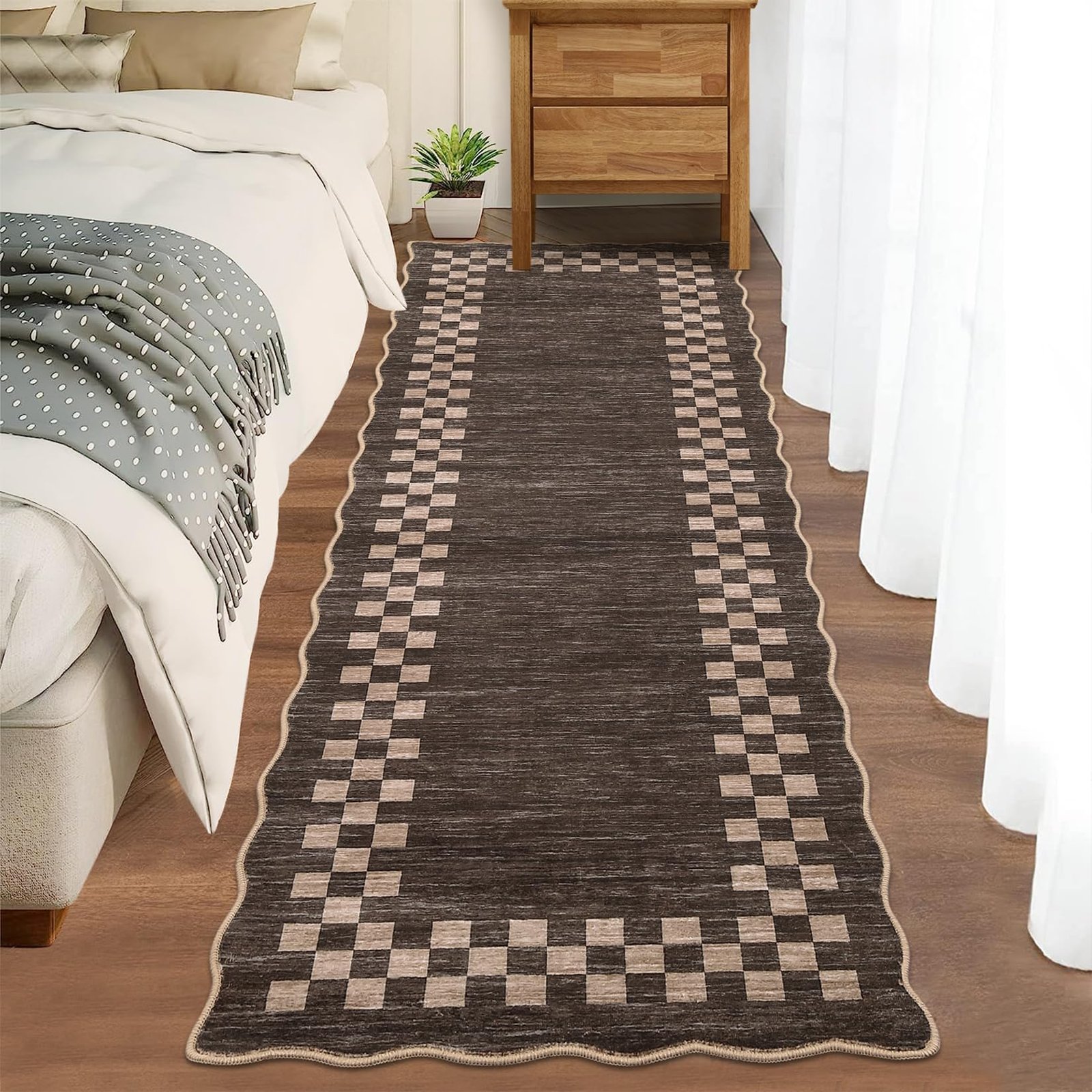 LocalStock Hallway Runner Rug 2x6 Non Slip Scalloped Washable Rug for Kitchen Entry Stain Resistant Modern Border Throw Floor Carpet Long Runner Mat for Bathroom Living Room Bedside, Beige - Image 62