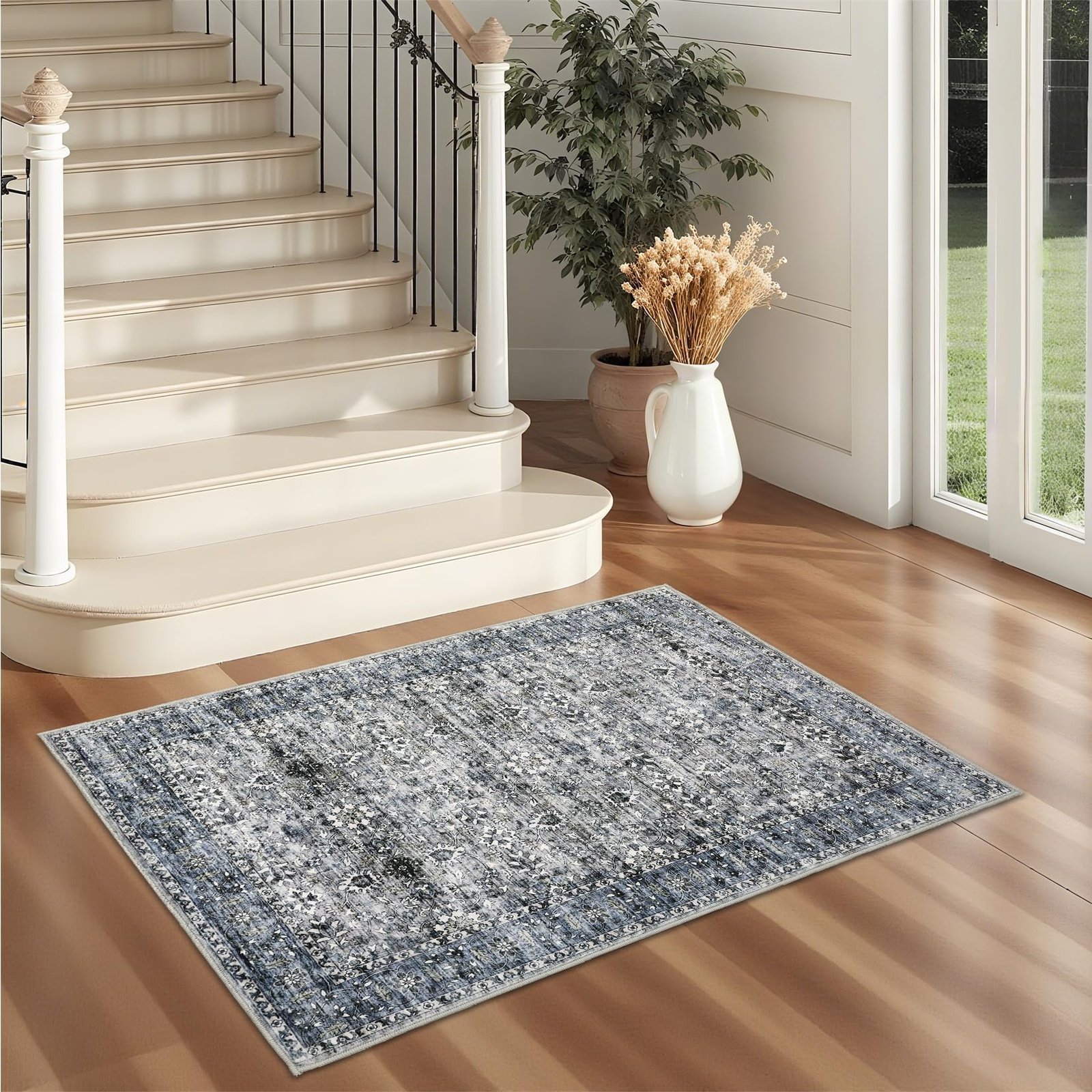 Vintage 5х7 Area Rug, Non Slip Backing Washable Stain Resistant Super Soft Distressed Persian Rug, Ideal for High Traffic Areas in Bedroom, Living Room, Kitchen, Dining Room, Taupe - Image 15