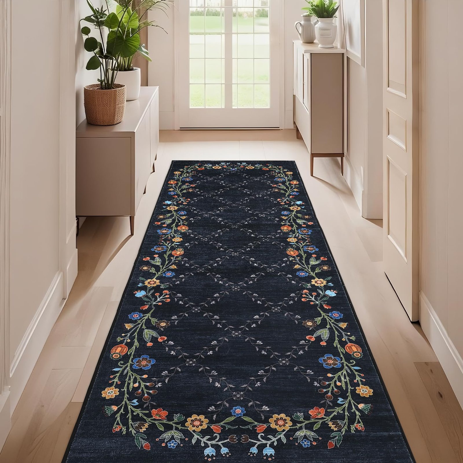 LocalStock 5x7 Floral Washable Area Rug: Large Living Room Area Rug with Non-Slip Backing Washable Ultra Soft Bedroom Floral Carpet Indoor Stain Resistant Carpet for Dining Room 5 * 7 ft Light Blue - Image 16